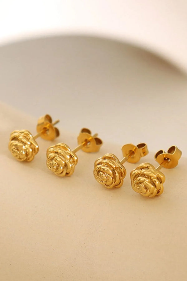 Titanium Steel Flower Stud Earrings Gold One Size - Fashorio