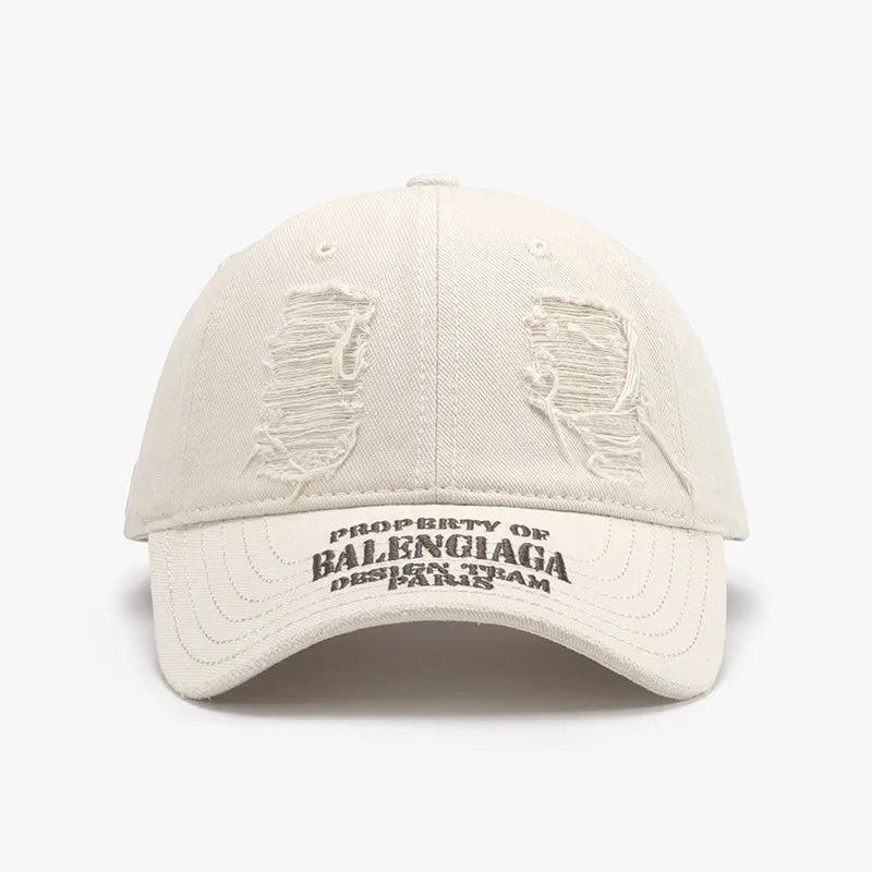 Distressed Letter Cotton Baseball Cap Beige One Size - Fashorio