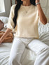 Ribbed Hem Round Neck Sweater Camel - Fashorio