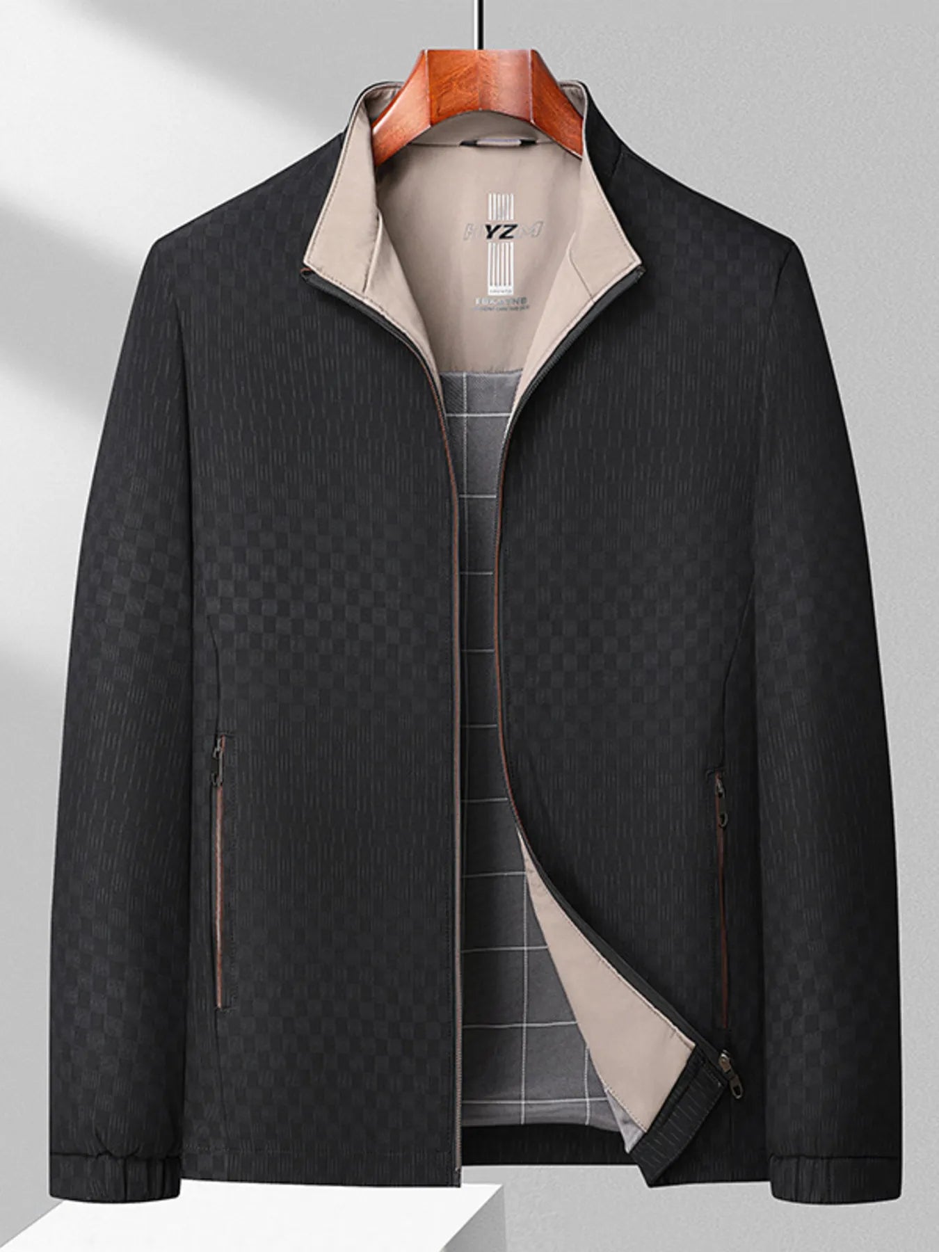 Men's Plus Size Zip Up Long Sleeve Jacket Black - Fashorio