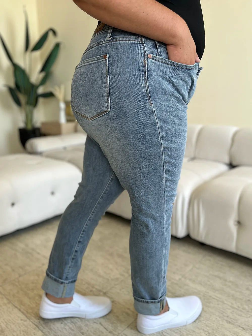 Judy Blue Full Size High Waist Cuff Hem Jeans - Fashorio