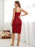 Plaid Scoop Neck Knee-Length Night Dress - Fashorio