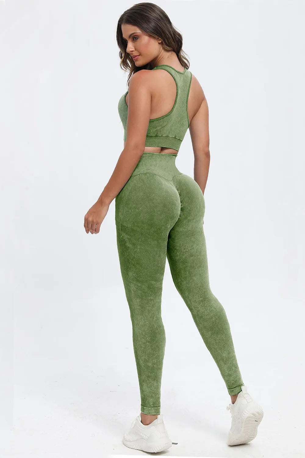 3 Piece Washed Square Neck Wide Strap Active Set - Fashorio