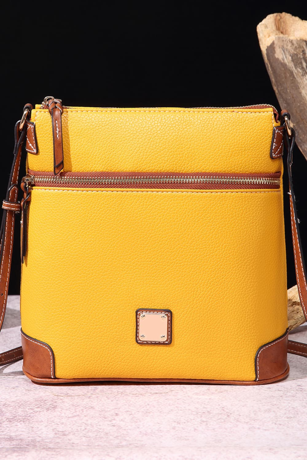 PU Leather Crossbody Bag Mustard One Size - Fashorio