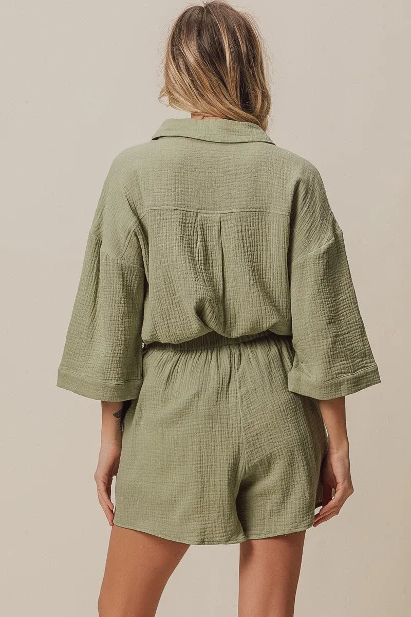 BiBi Crinkle Gauze Shirt and Short Set - Fashorio