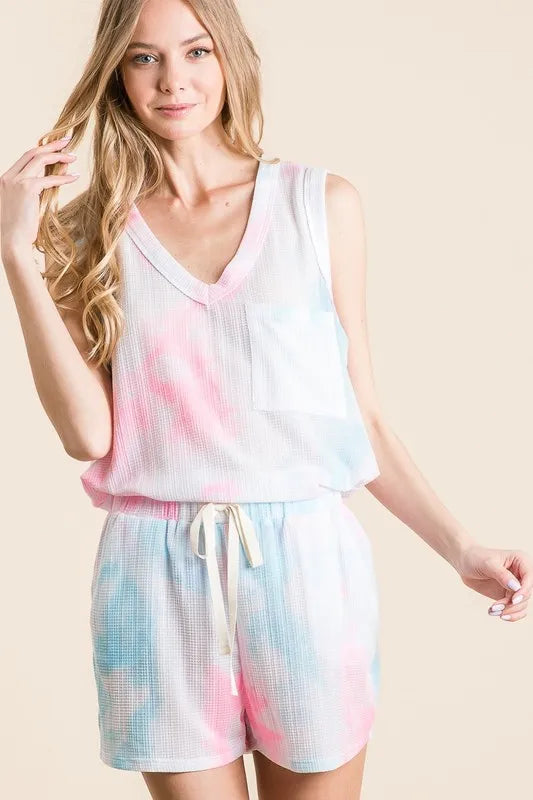 BiBi Tie Dye Textured Knit Top and Shorts Set - Fashorio