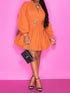 Notched Button Up Balloon Sleeves Dress Pumpkin - Fashorio