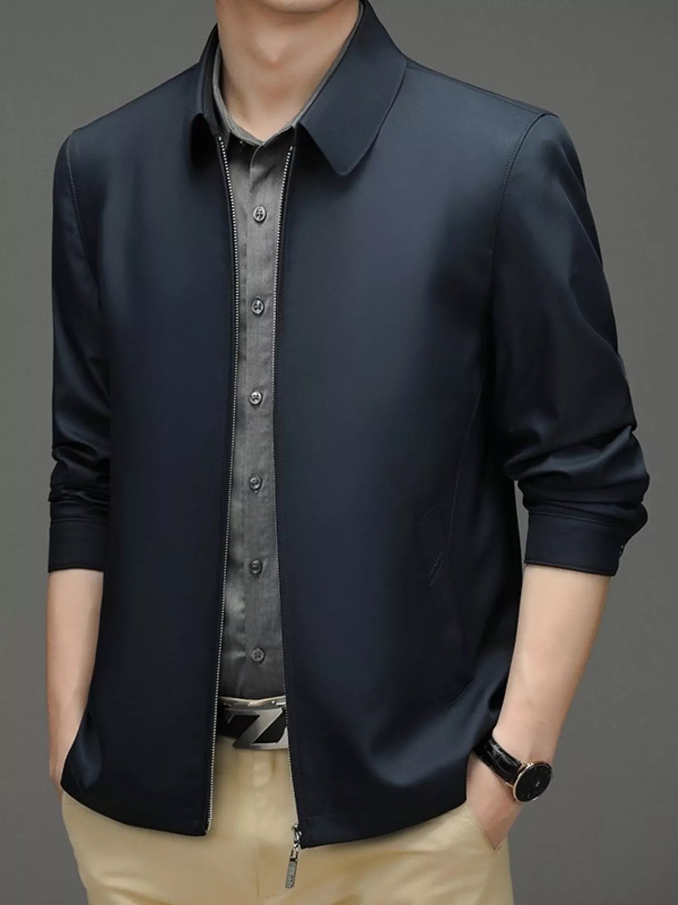 Men's Plus Size Zip Up Long Sleeve Jacket - Fashorio