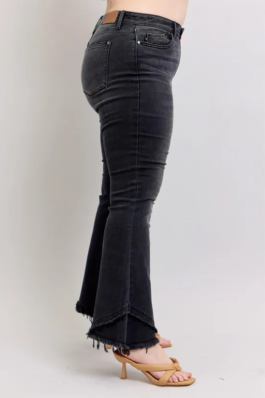 Judy Blue Full Size High Waist Flare W/ Mock Fray Tulip Hem Plus Size - Fashorio