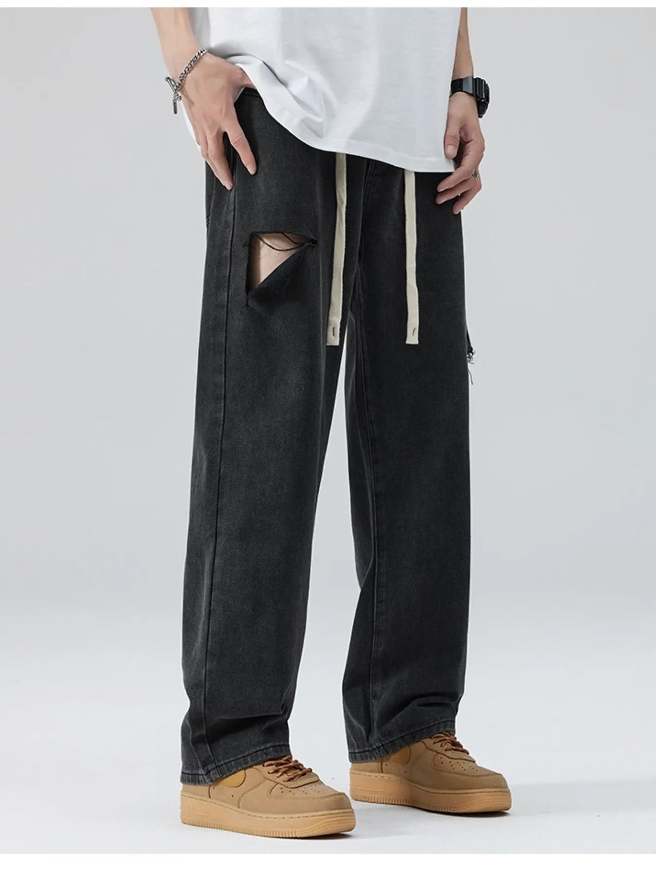 Men's Full Size Distressed Relaxed Fit Jeans with Ripped Details Plus Size - Fashorio