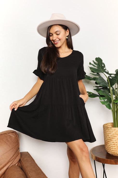 Mandy V-Neck Flounce Sleeve Tiered Dress - Fashorio