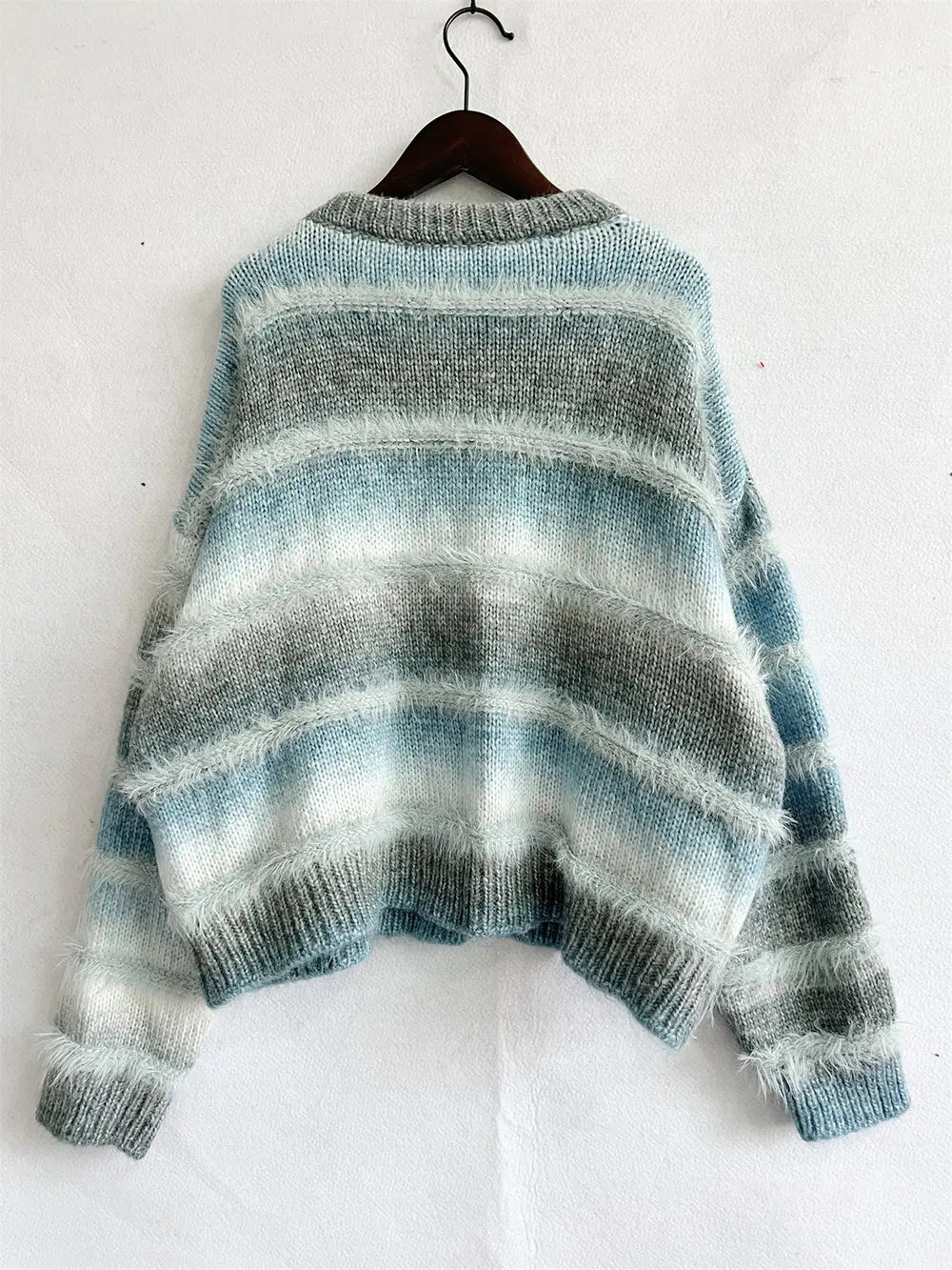 Striped Round Neck Long Sleeve Sweater - Fashorio