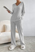 Ribbed V-Neck Top and Pants Lounge Set - Fashorio