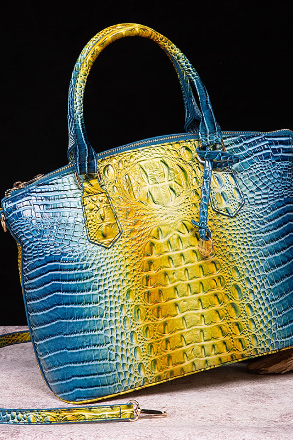 Gradient PU Leather Handbag Yellow Blue One Size - Fashorio