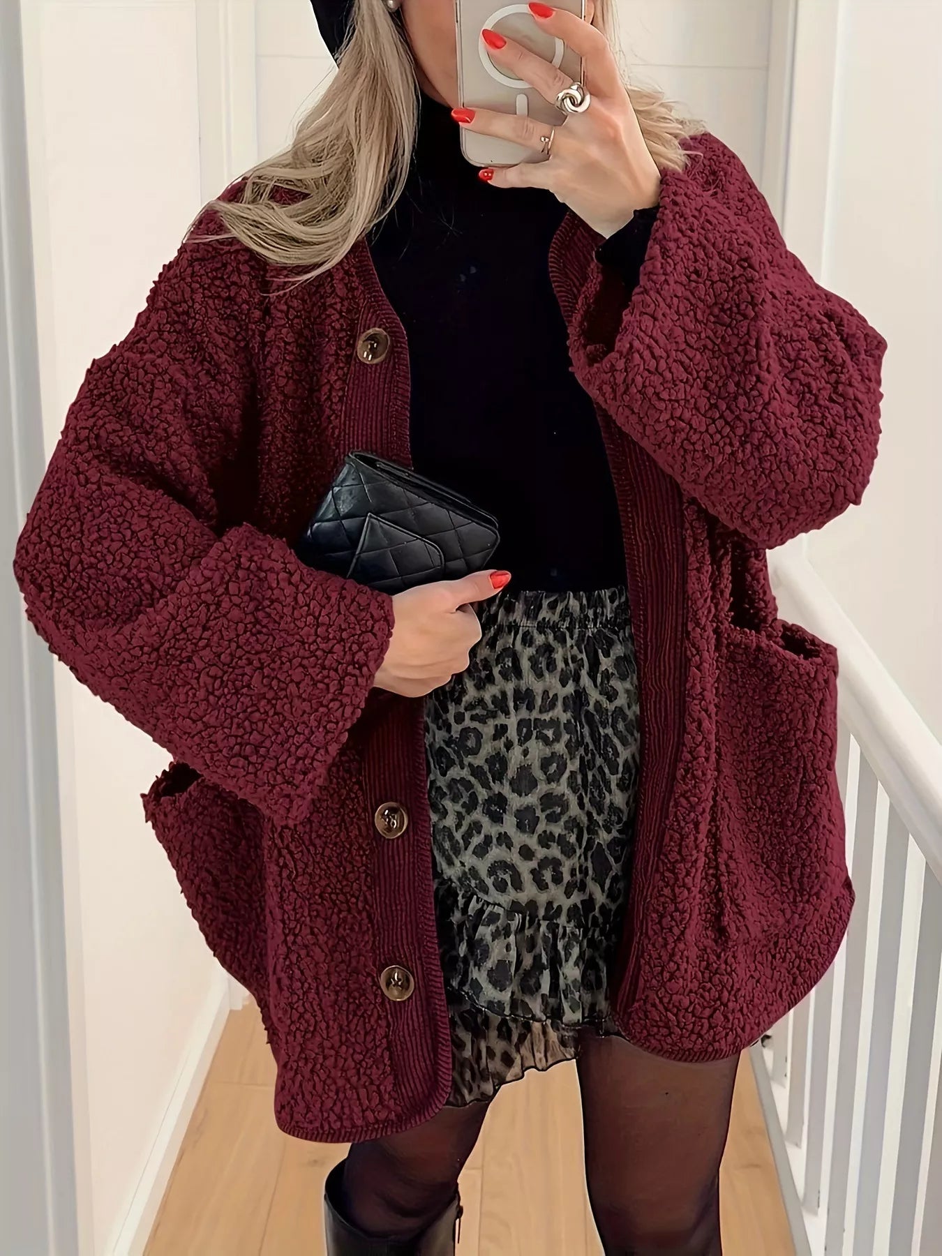 Sherpa Button-Up Outerwear - Fashorio