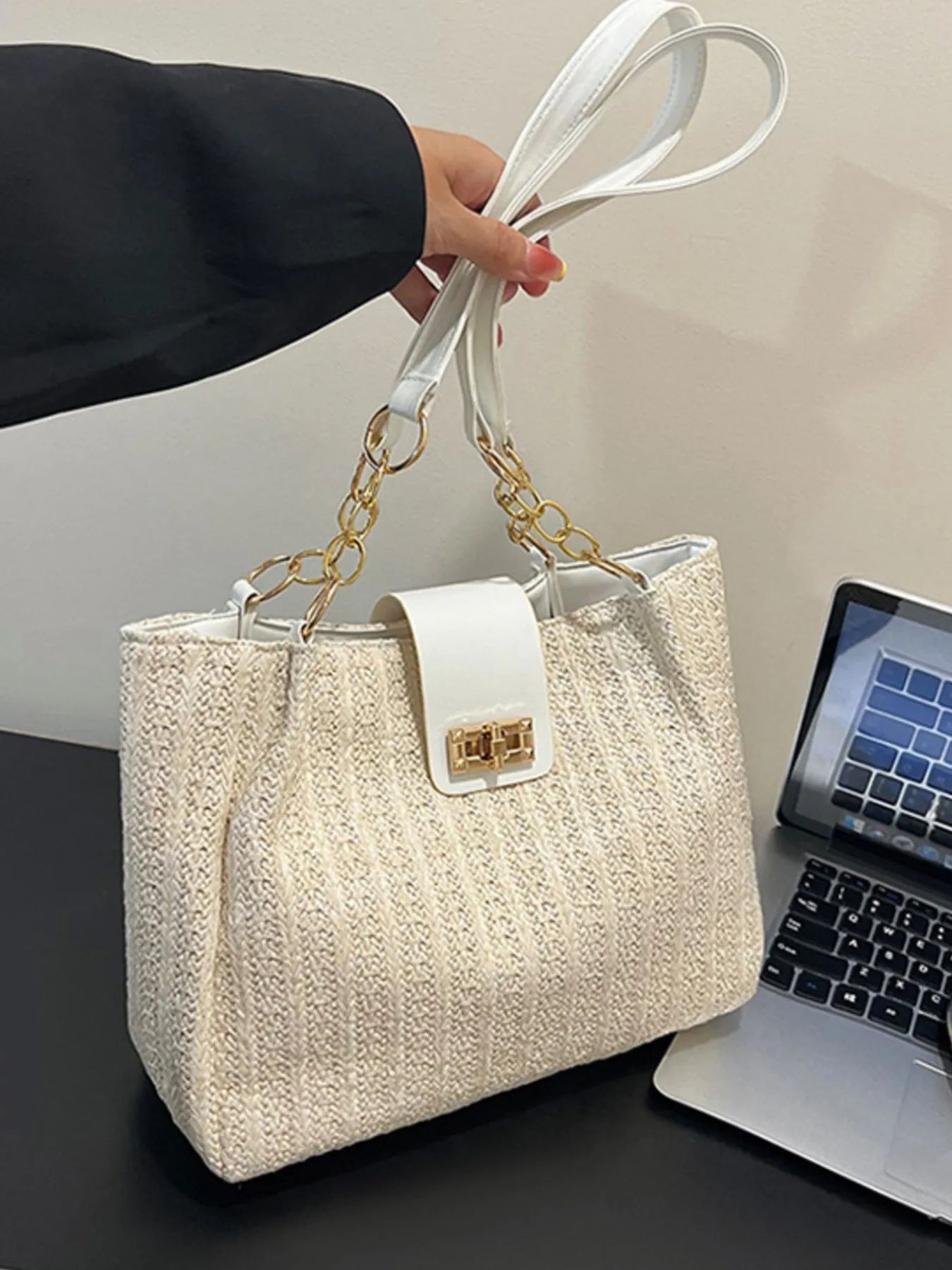 Woven Straw Shoulder Bag Beige One Size - Fashorio