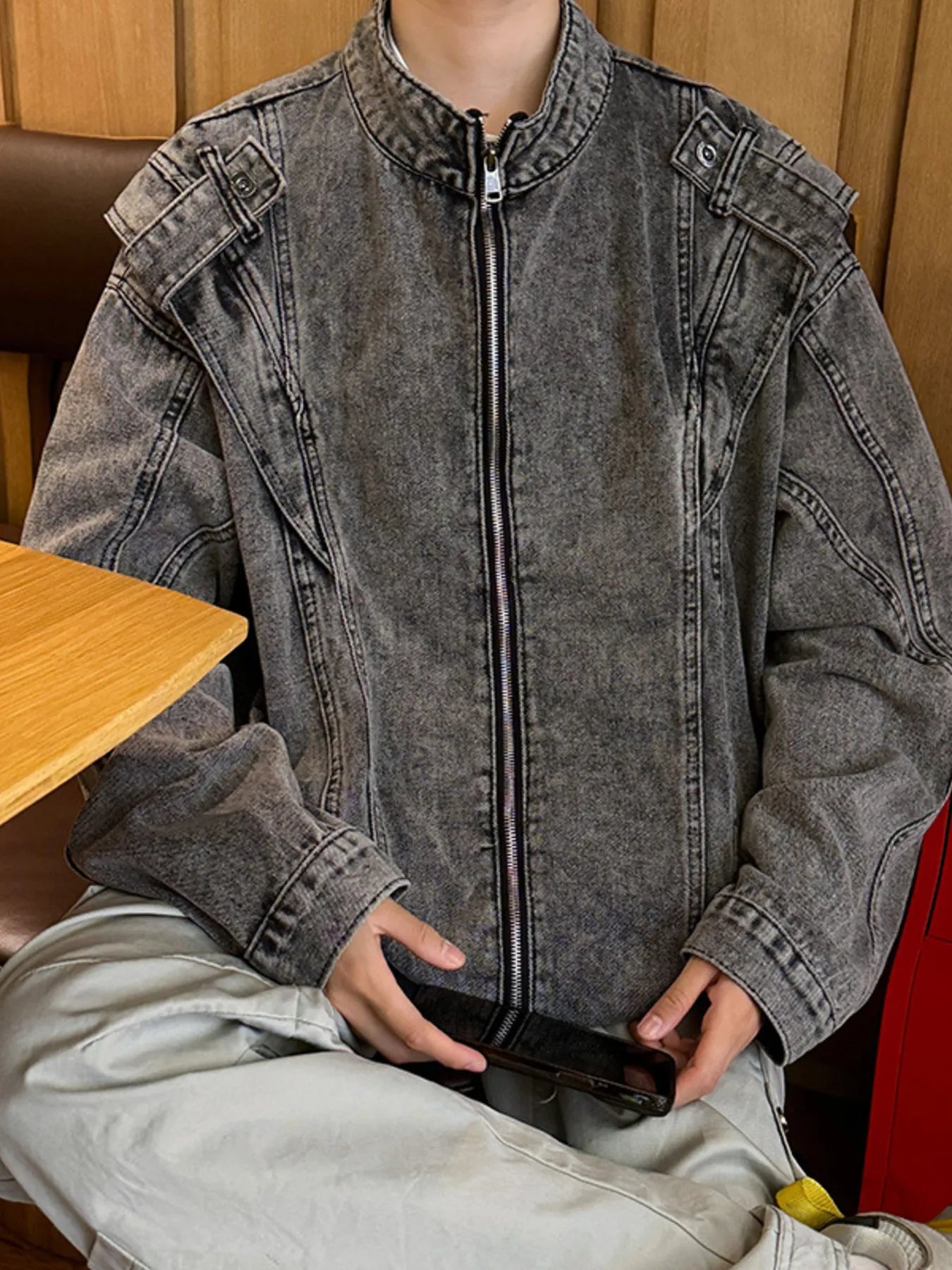 Men's Plus Size Zip Up Long Sleeve Denim Jacket - Fashorio