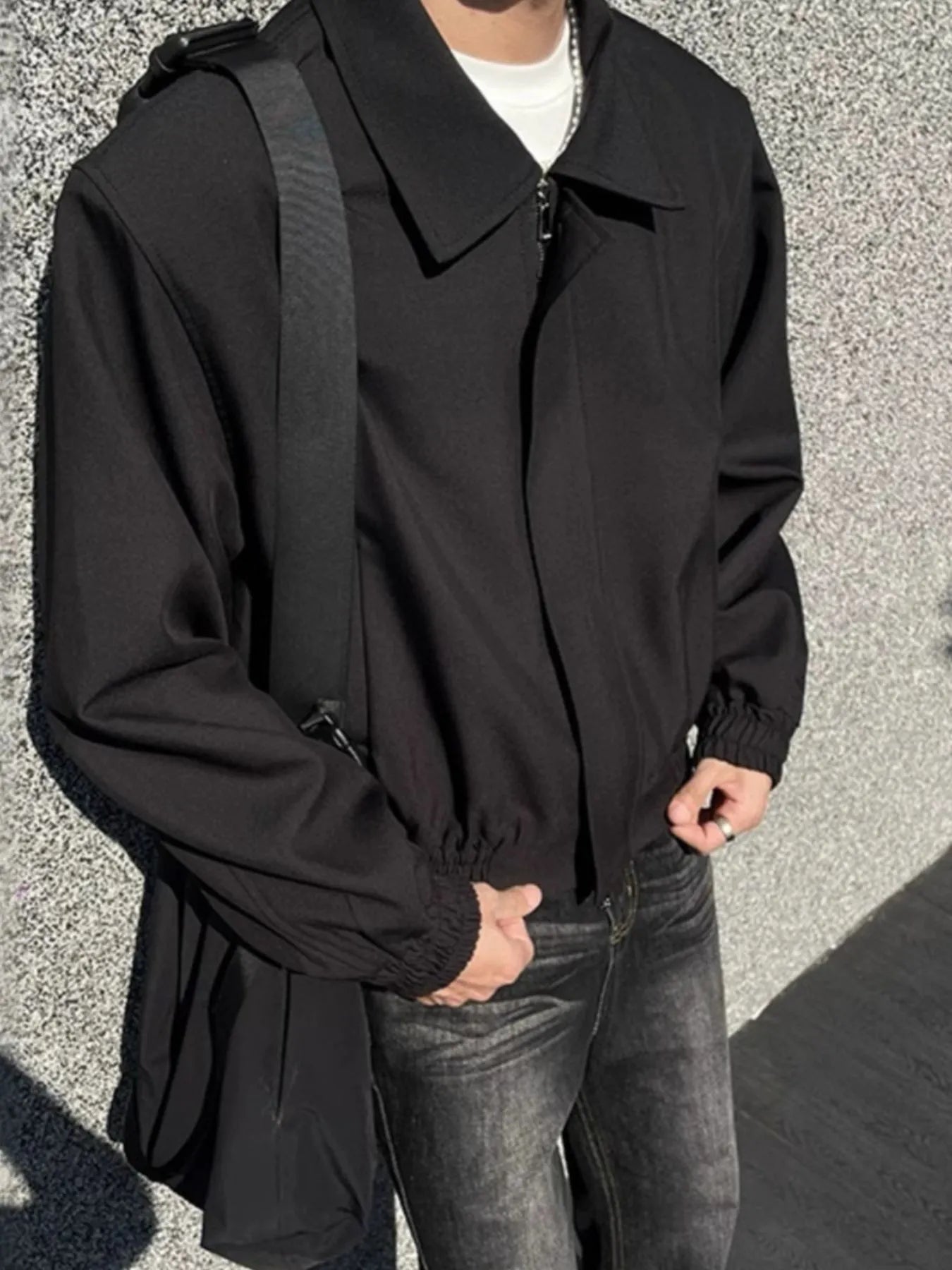 Men's Plus Size Zip Up Long Sleeve Jacket Black - Fashorio