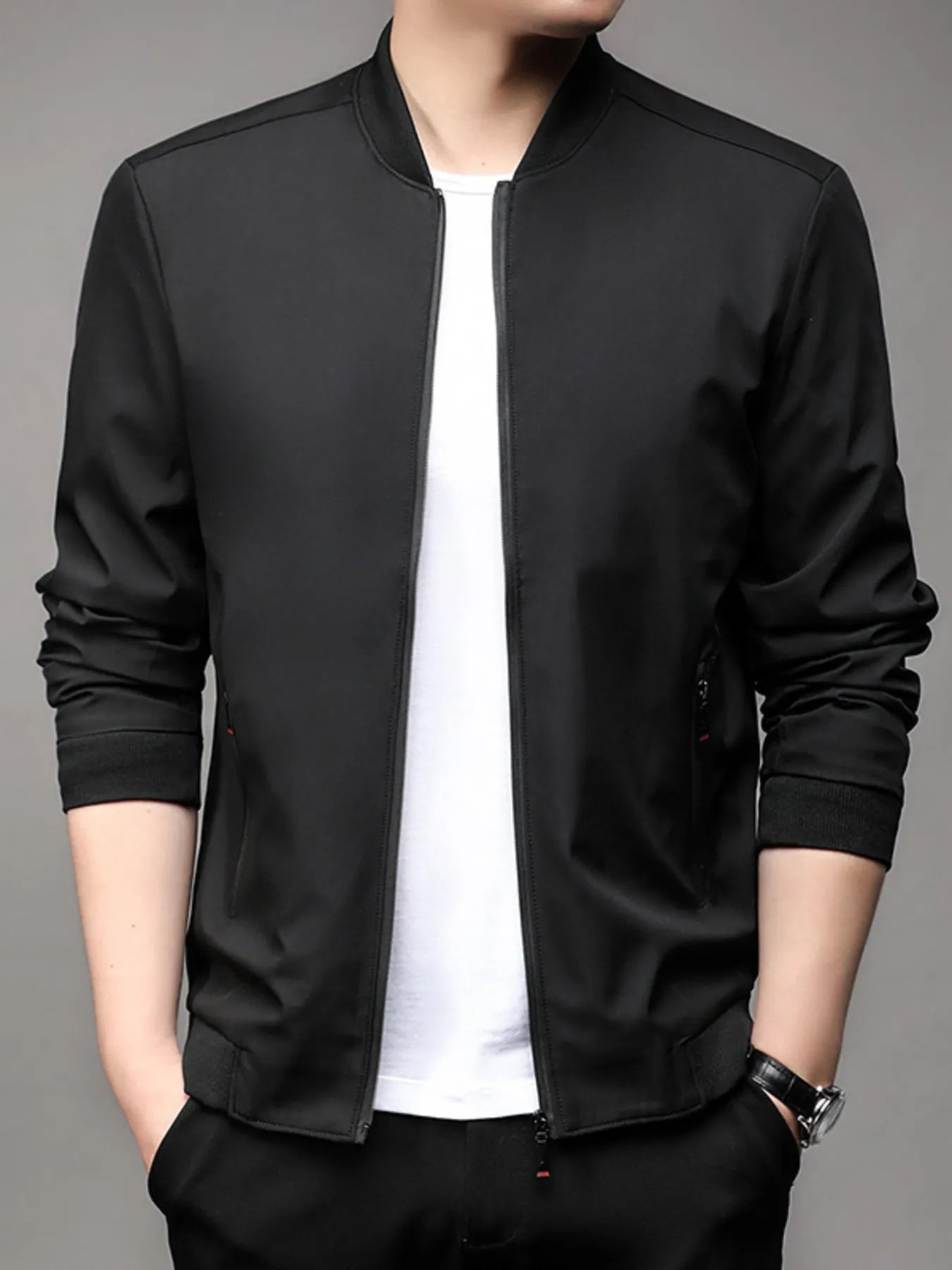 Men's Plus Size Full Zip Front Closure Bomber Jacket with Pockets - Fashorio
