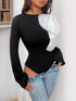 Flower Round Neck Long Sleeve Bodysuit - Fashorio