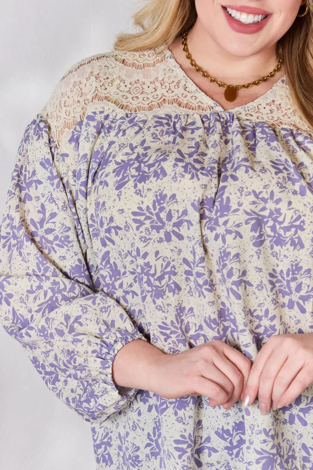 Hailey & Co Full Size Lace Detail Printed Blouse - Fashorio