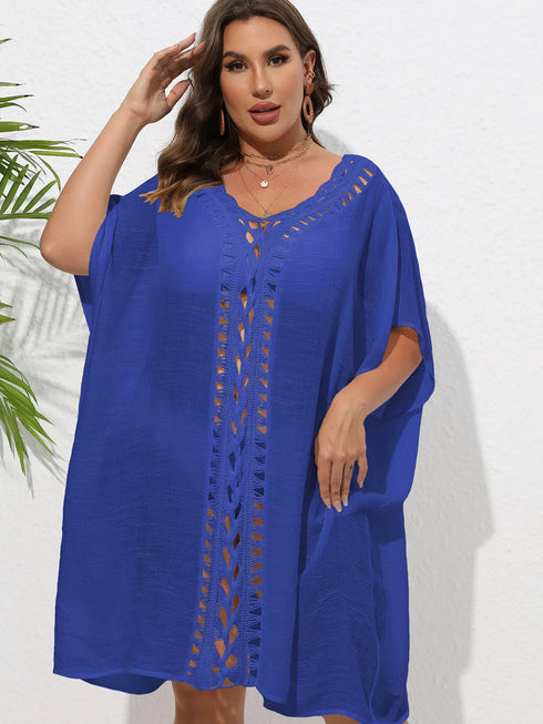 Crochet Trim V-Neck Beach Cover Up Dress - Fashorio