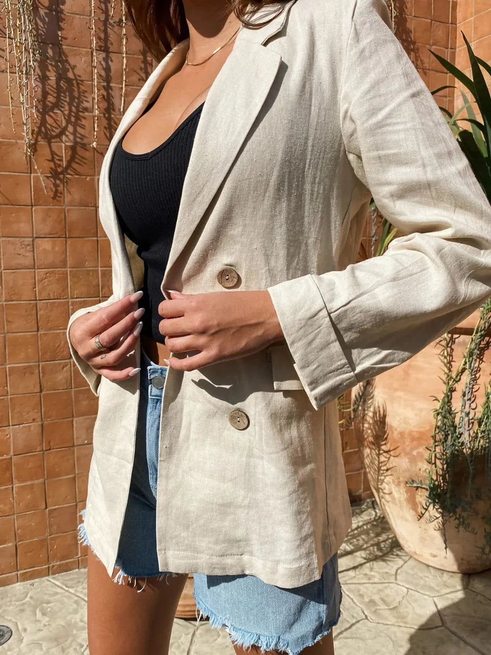 Lapel Collar Long Sleeve Blazer - Fashorio