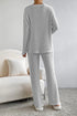 Ribbed V-Neck Top and Pants Lounge Set - Fashorio