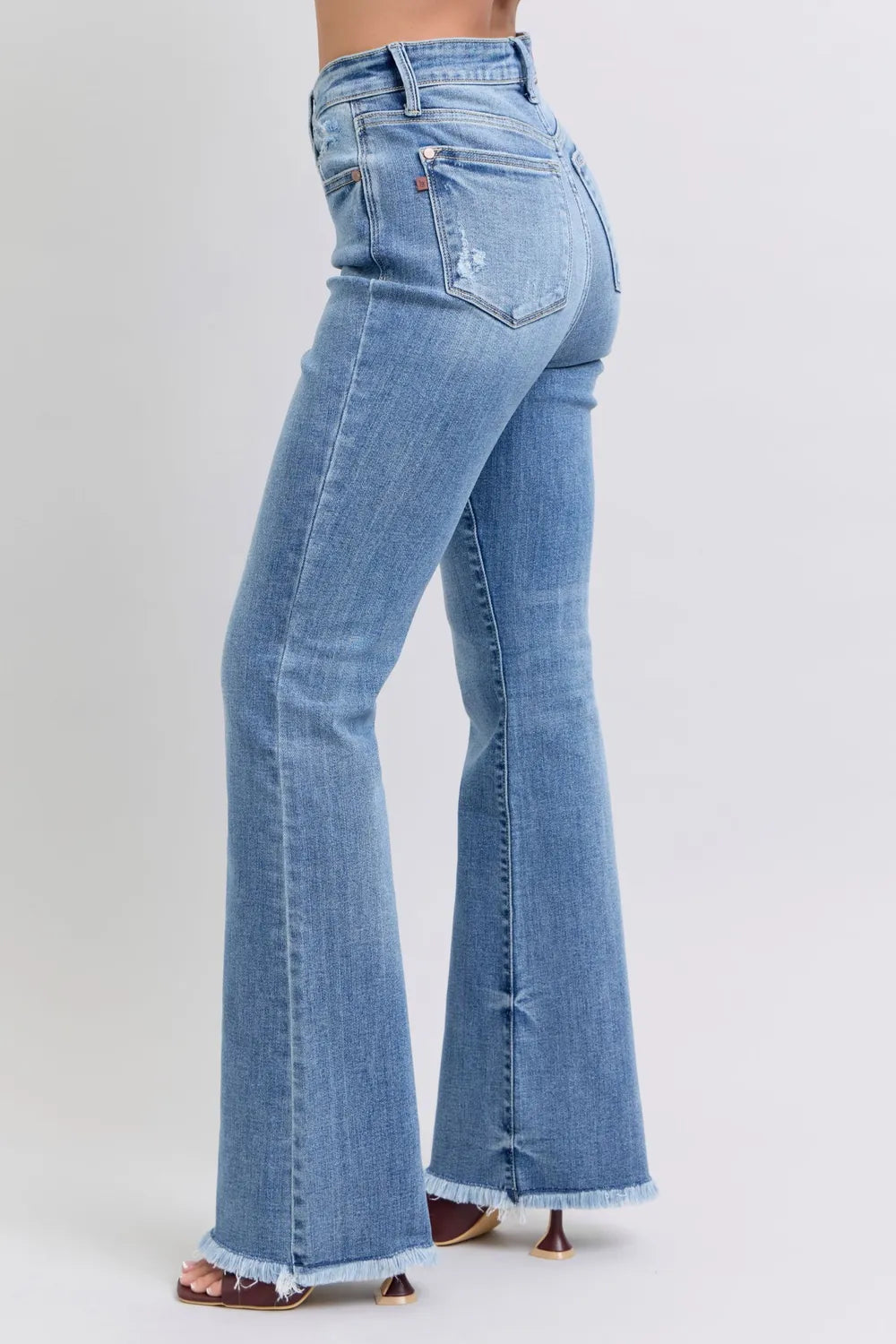 Judy Blue Full Size Raw Hem High Rise Bootcut Jeans - Fashorio