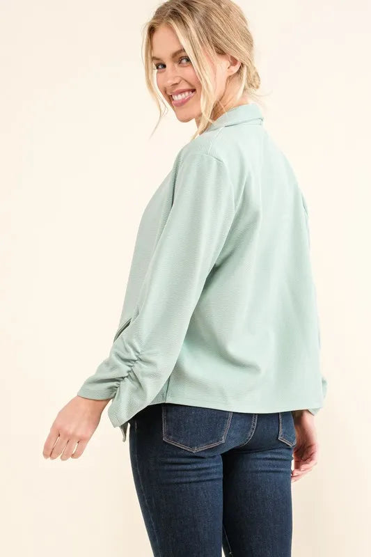 And The Why Stretch Non-Wrinkled Basic Open-Front Blazer - Fashorio