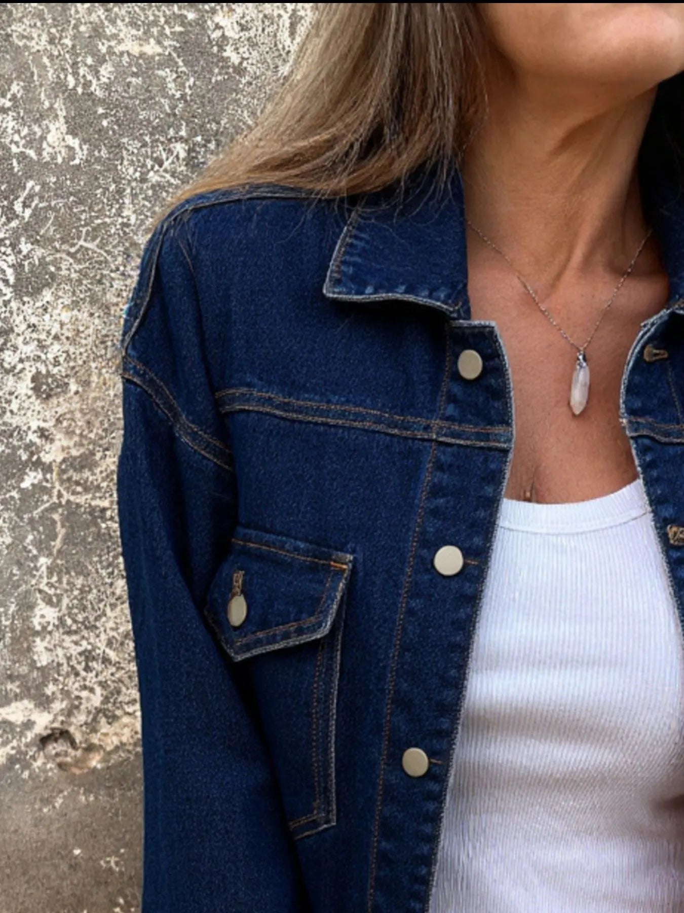 Button Up Long Sleeve Denim Jacket - Fashorio