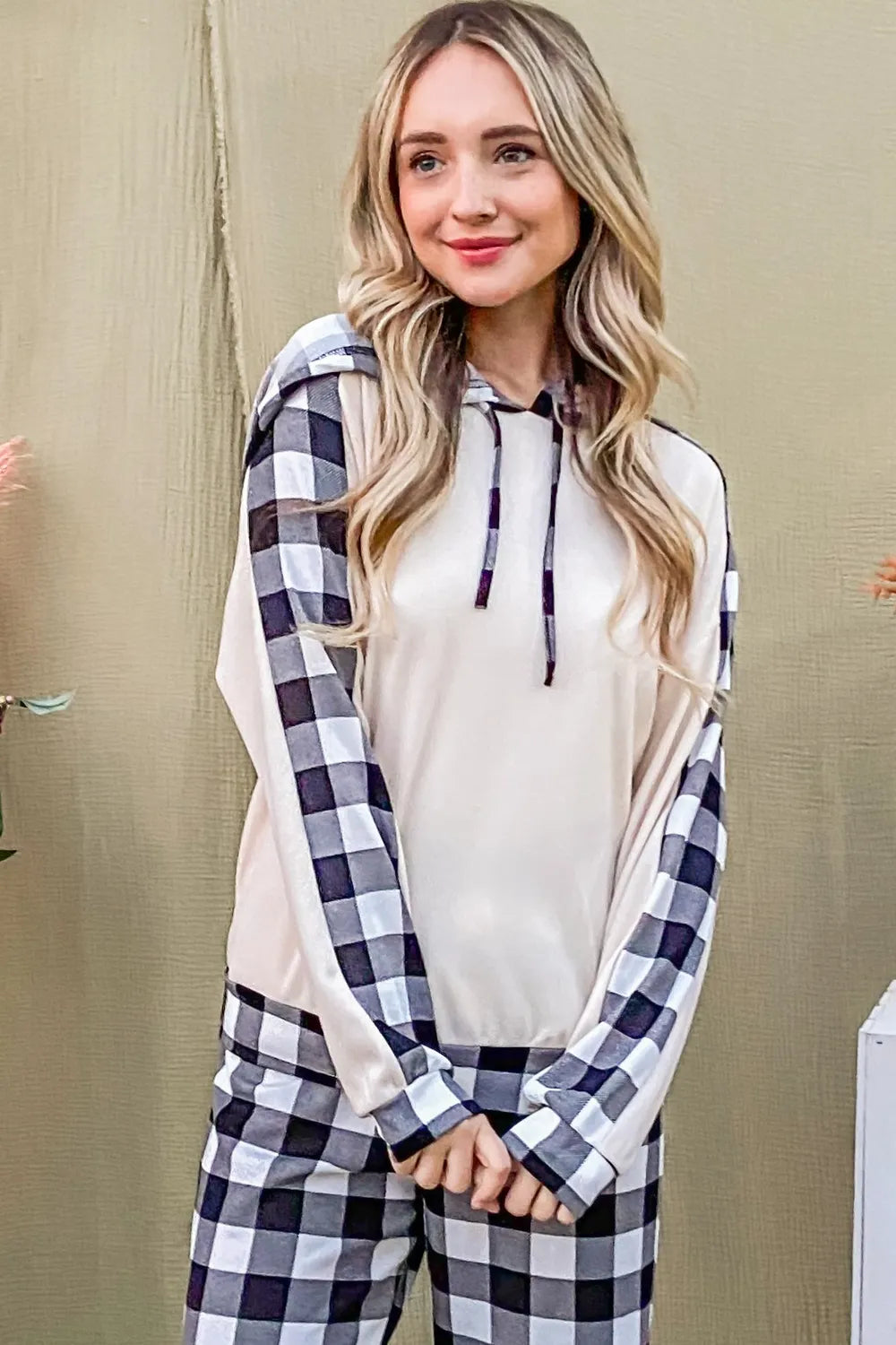 And The Why Drawstring Hooded Top and Plaid Pants Lounge Set - Fashorio