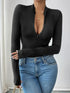 Perfee Half Zip Long Sleeve Bodysuit - Fashorio