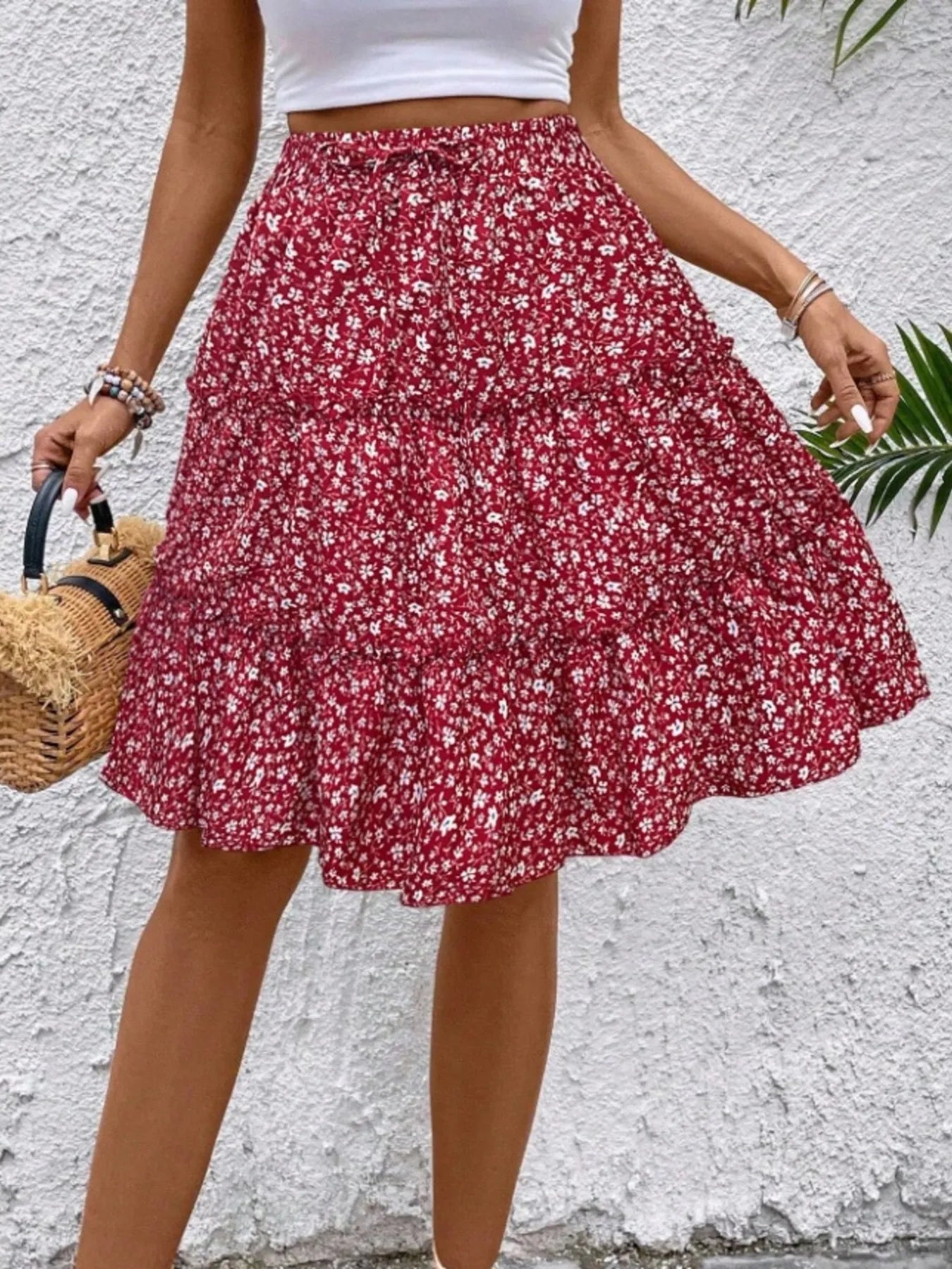 Floral Print Midi Skirt - Fashorio