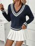 Contrast Striped V-Neck Sweater - Fashorio