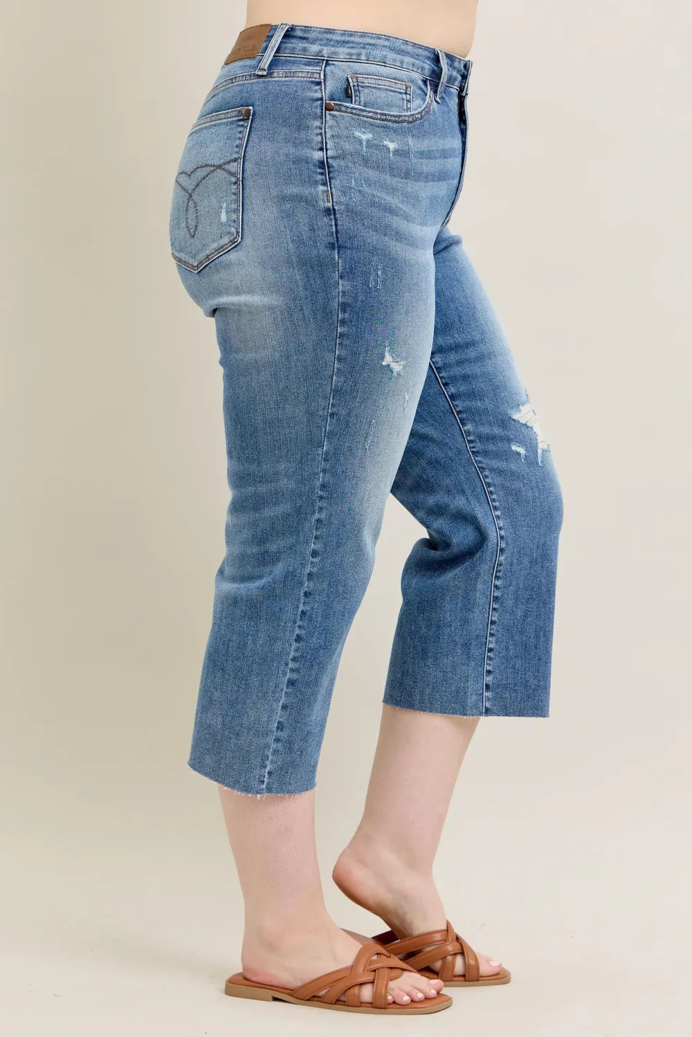 Judy Blue Plus Size High Waist Crop Wide Leg Jeans – Distressed - Fashorio