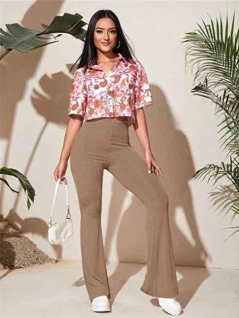 Full Size High-Waist Flare Active Pants Plus Size - Fashorio