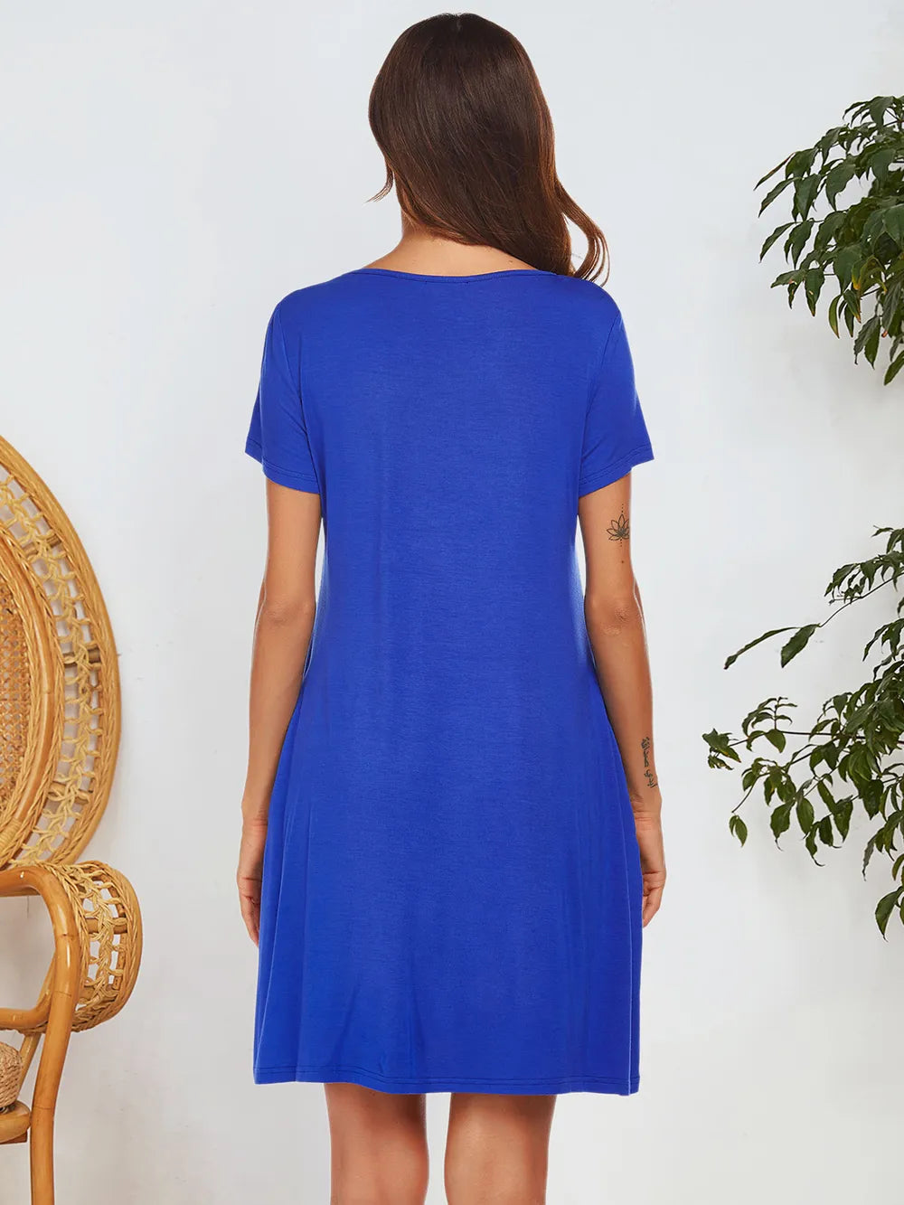 Notched Short Sleeve Mini Lounge Dress - Fashorio