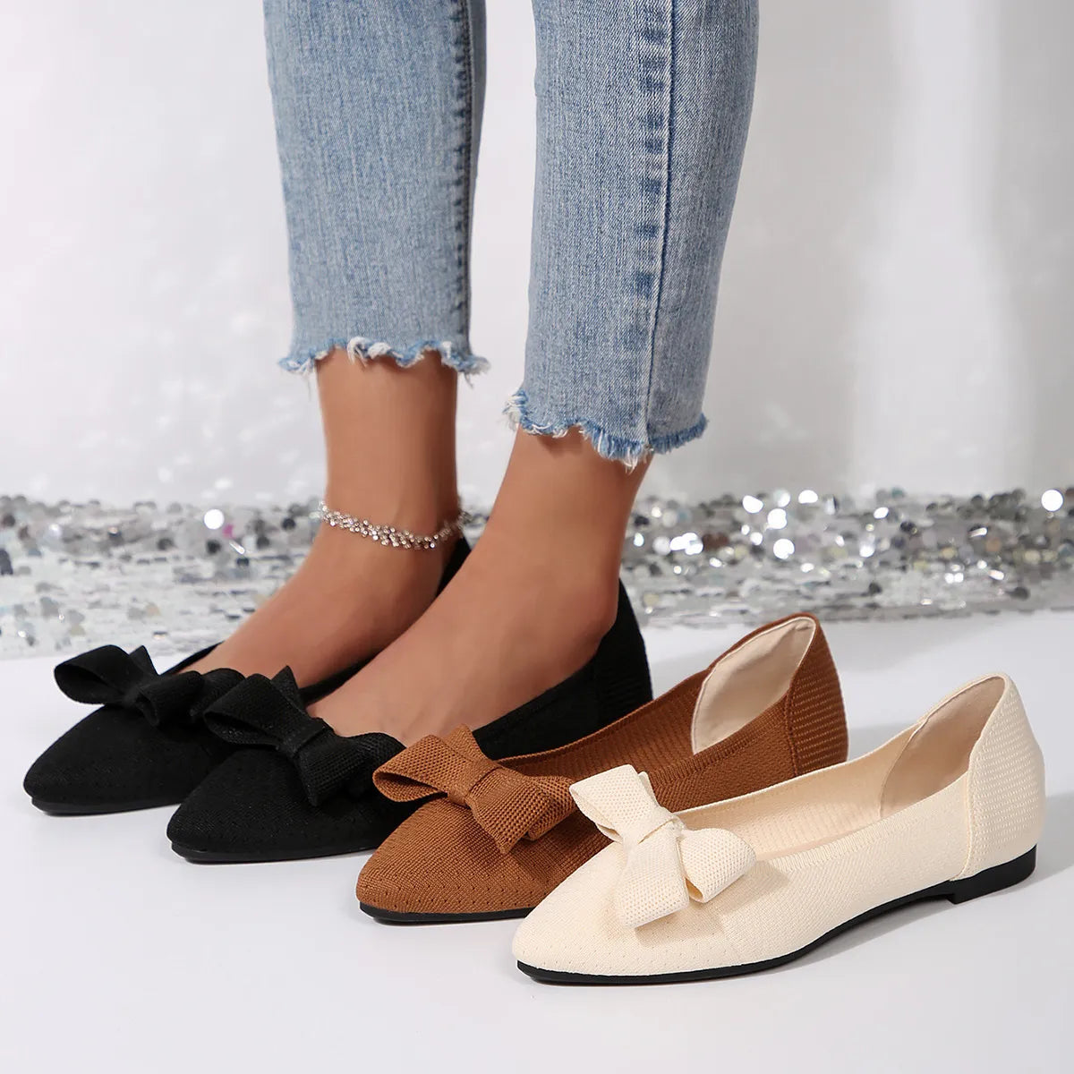 Bow Point Toe Slip-Ons - Fashorio