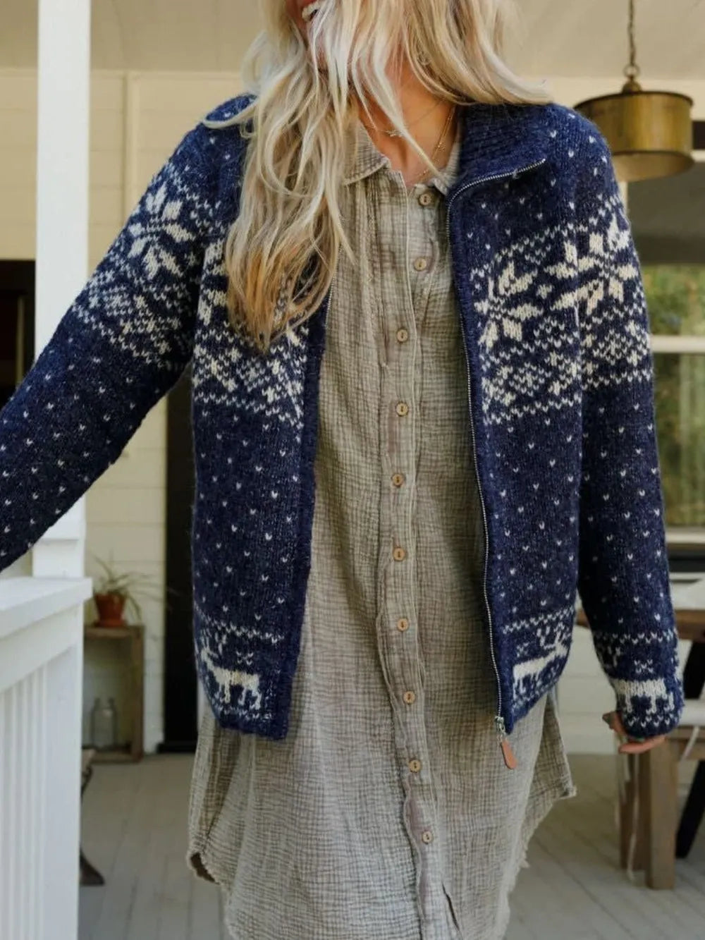 Zip Up Long Sleeve Cardigan - Fashorio