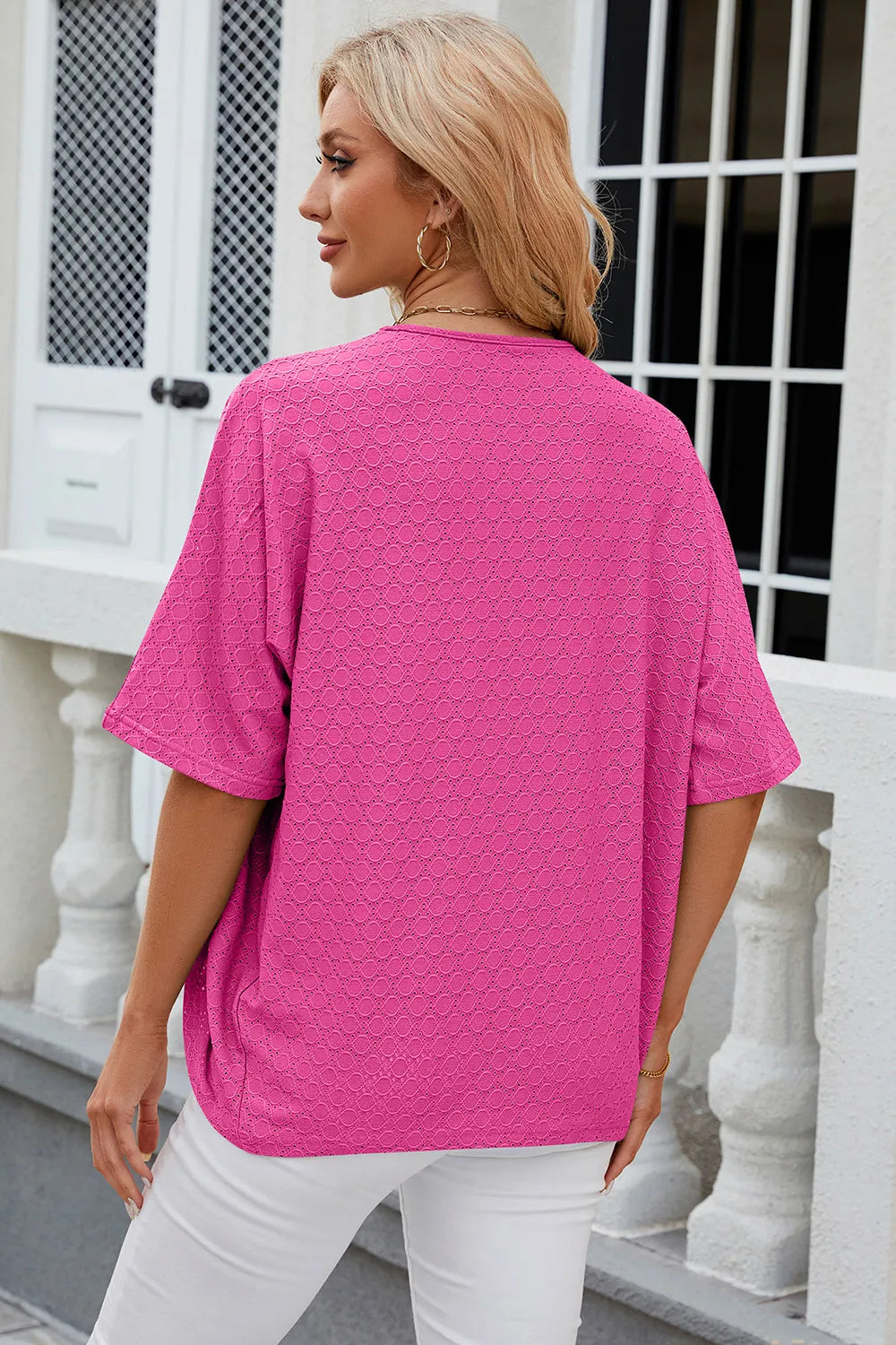 Eyelet Open Front Half Sleeve Cardigan - Fashorio