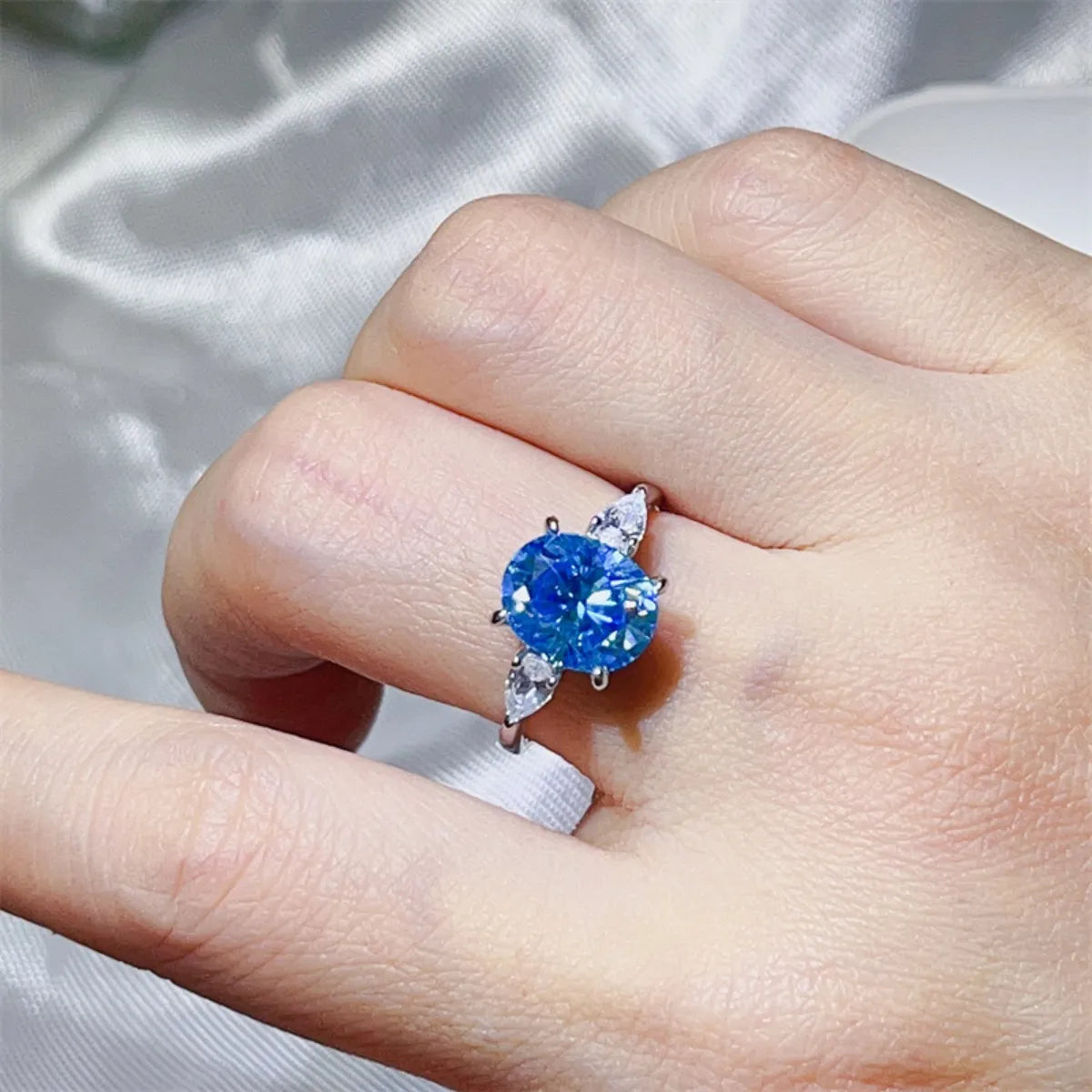 3 Carat Moissanite 925 Sterling Silver Ring Blue - Fashorio