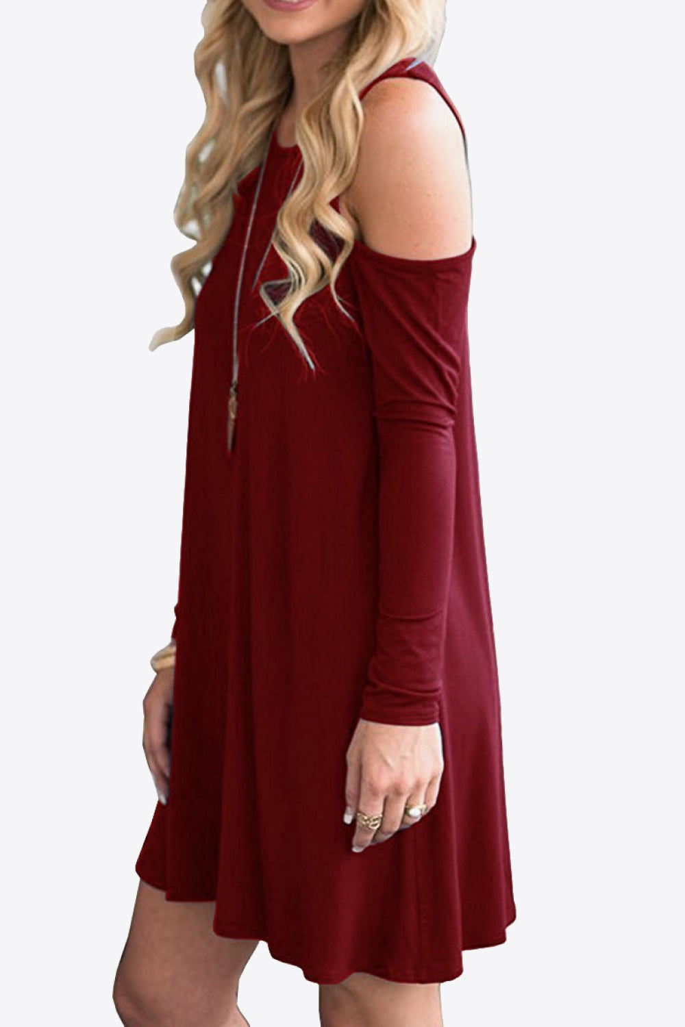 Cold-Shoulder Long Sleeve Mini Dress – Casual Round Neck Style - Fashorio