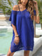 Crochet Trim Beach Cover Up Dress Royal Blue One Size - Fashorio