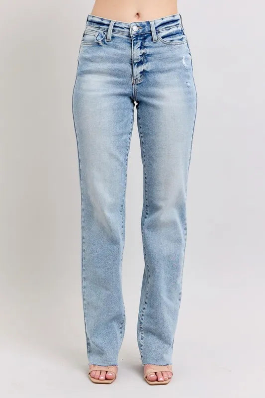 Judy Blue Full Size Mid Rise Light Wash Dad Jeans Plus Size LT - Fashorio