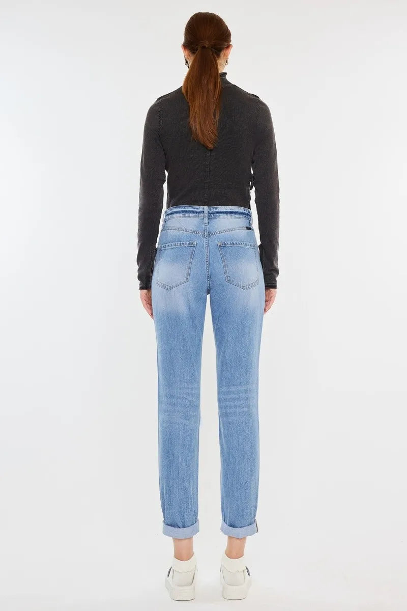 Kancan High Rise Distressed Mom Jeans - Fashorio