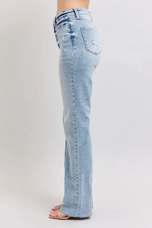 Judy Blue Full Size Mid Rise Light Wash Dad Jeans Plus Size - Fashorio
