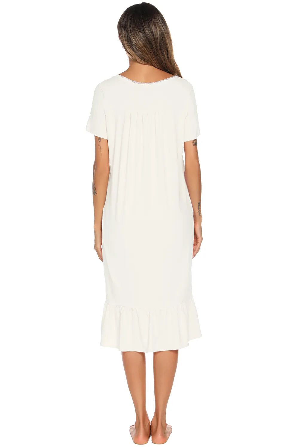 Lace Detail Square Neck Lounge Dress - Fashorio