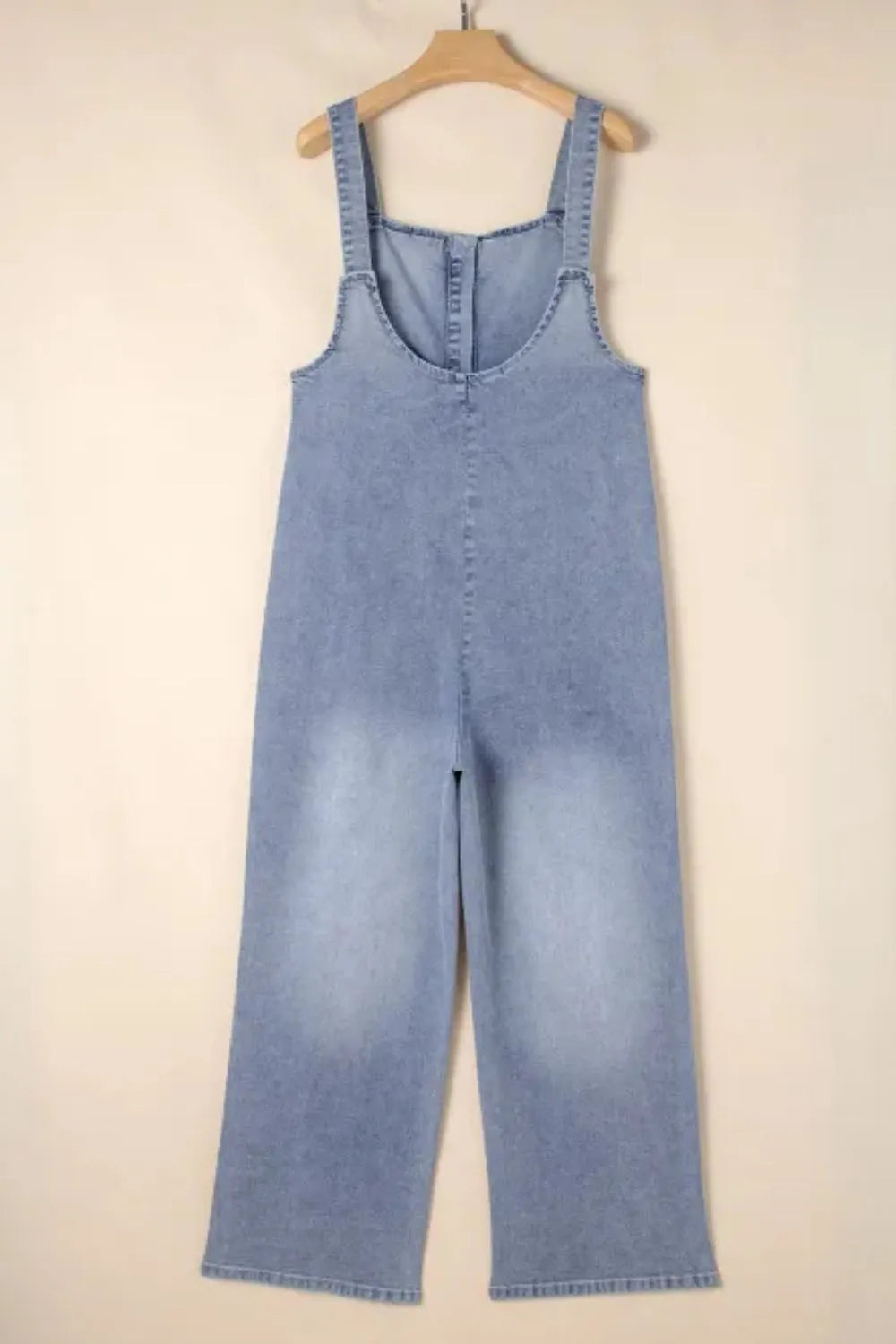 Wide Strap Denim Overalls with Pockets - Fashorio