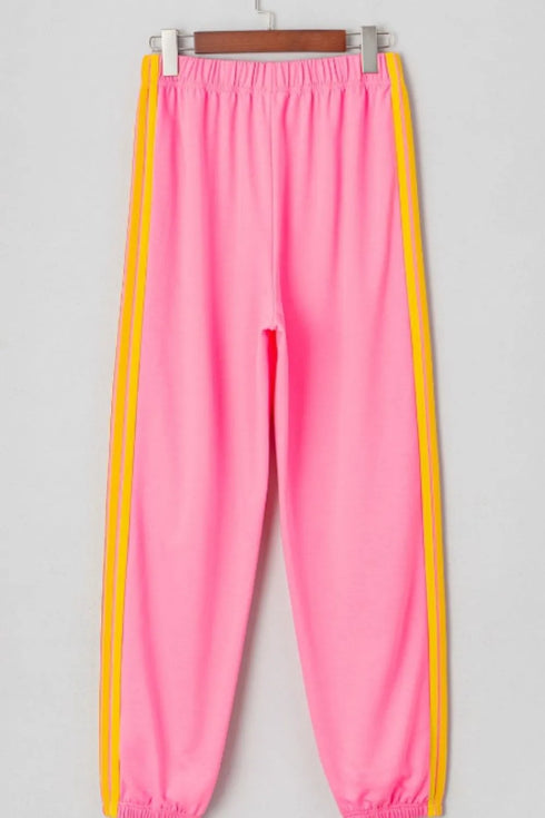 Contrast Striped Elastic Waist Active Pants - Fashorio